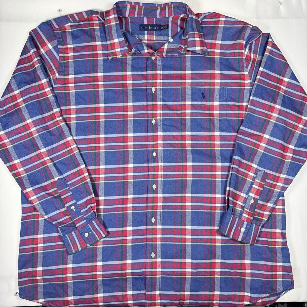 NewRalph Lauren 3XLT Button Up Plaid Long Sleeve Shirt Men's Polo Red Blue White